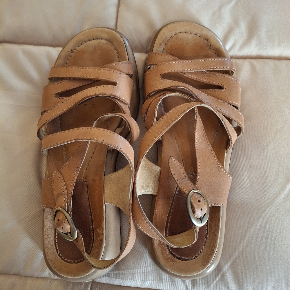 Dansko Tan Leather Platform Sandals with Strappy Upper and Buckle - Picture 2 of 5